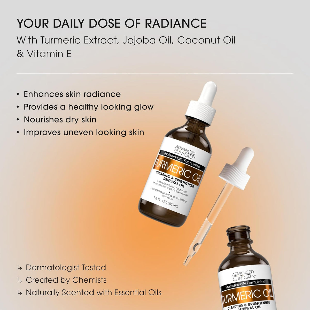 Advanced Clinicals turmeric oil glass dropper packaging