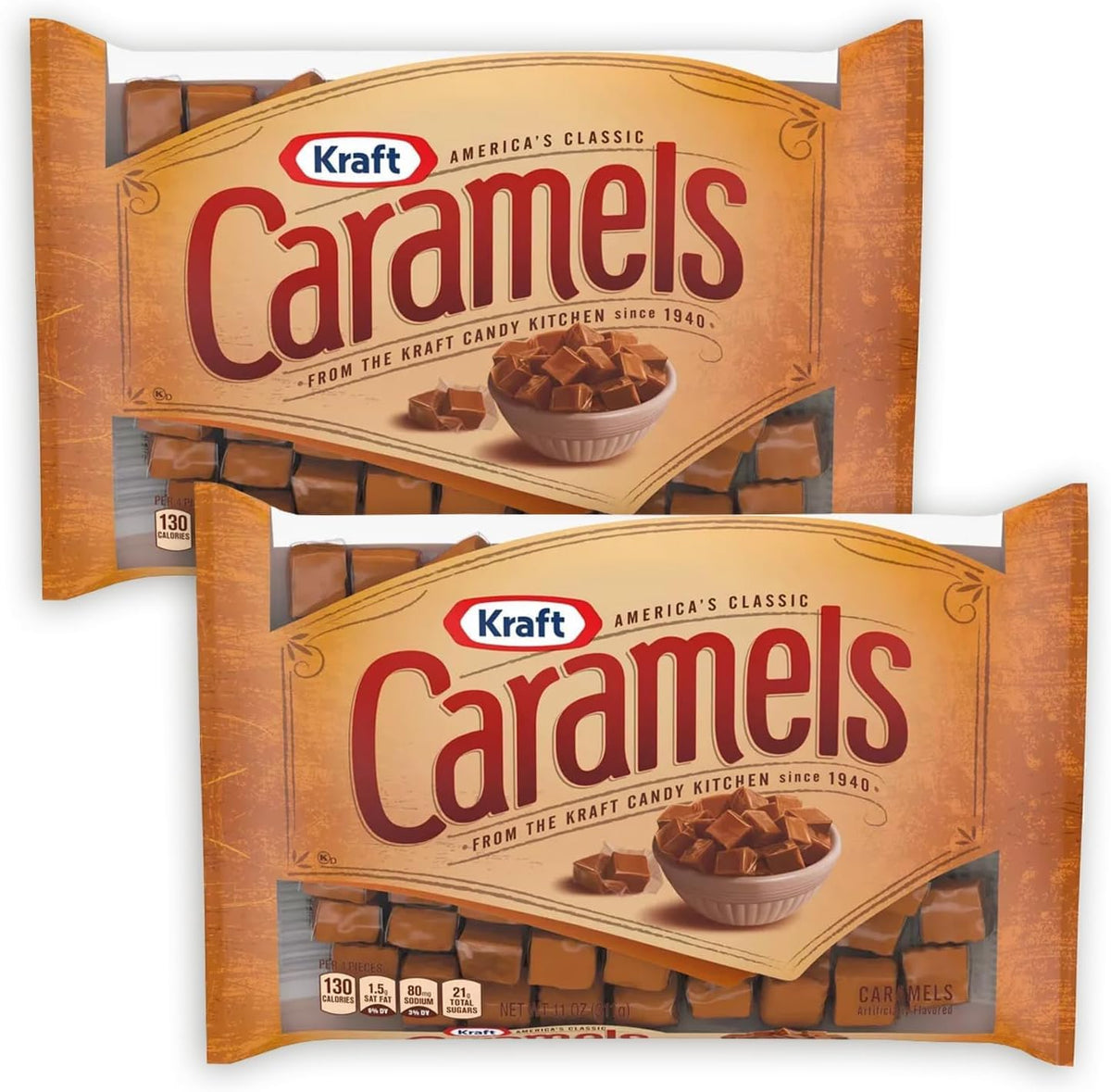 Kraft Classic Candy Caramels front view pack of two bags