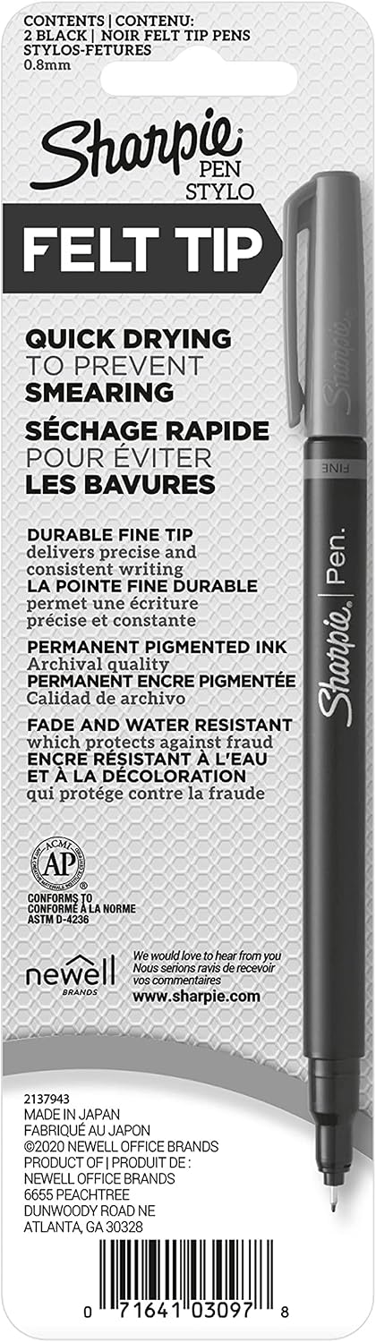 Sharpie black pen contoured barrel design