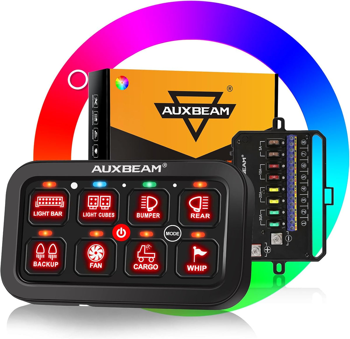 Auxbeam BB80 8 Gang Switch Panel for Truck Car RV Boat Golf Cart, 12-24V | Universal Circuit Control Relay System, Automatic Dimmable, On-Off LED Switch Control Panel, Waterproof, 3 Years Warranty - Image 13