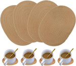 4 Pack Oval Jute Woven Placemats and Set of 4 Round Fabric Coasters, Cotton Braided Placemats Set, Dining Table Mat, Heat-Resistant Pot Holders, Washable Place Mats - Image 12