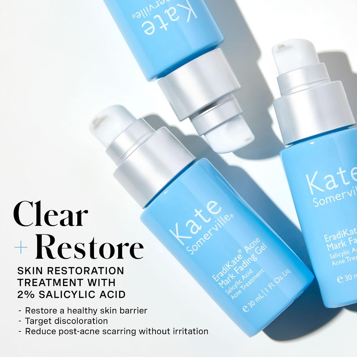 Applying Kate Somerville acne mark fading gel on face for spot treatment