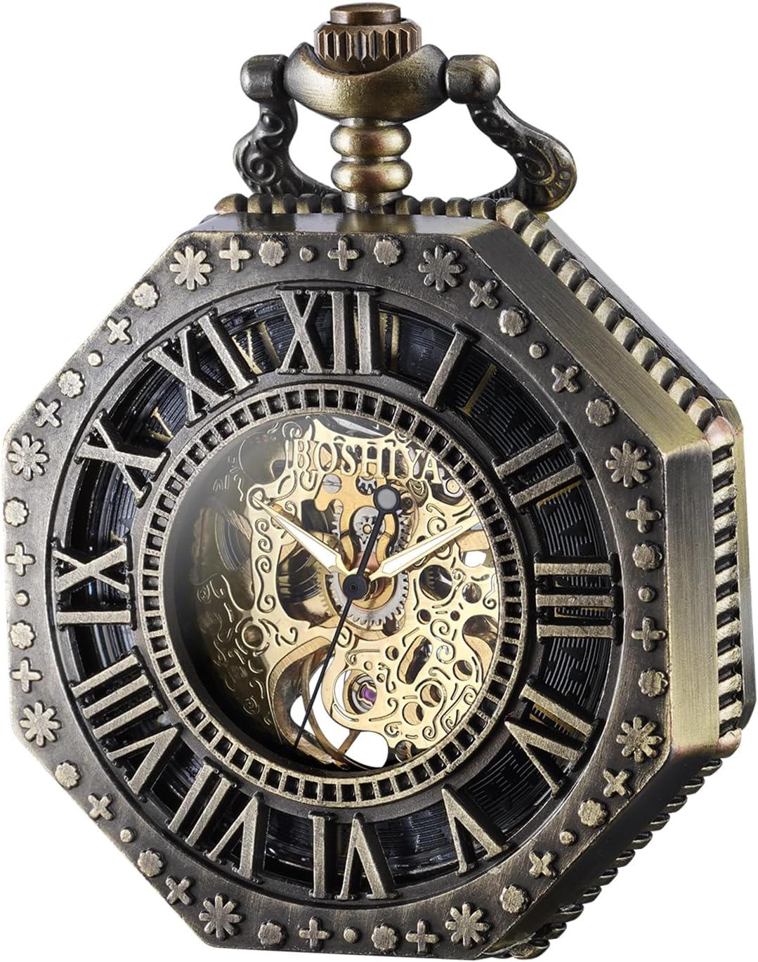 Boshiya mechanical pocket watch front view