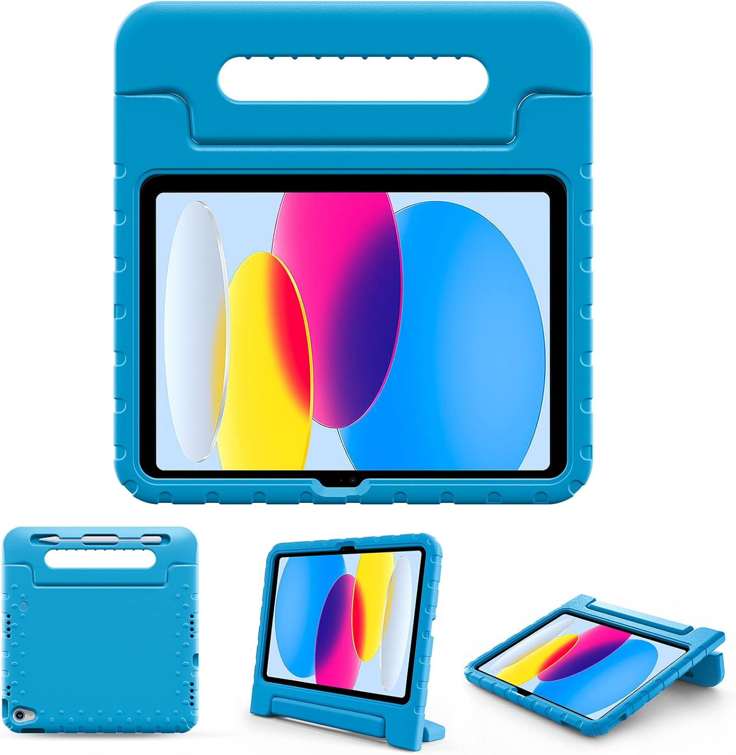 ProCase Kids Case for iPad 11th Generation front view showing blue shockproof frame and screen protection
