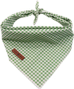 Lionet Paws Dog Bandana front view of green and white grid pattern on a pet