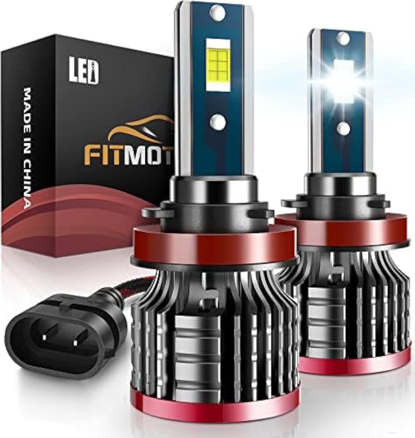 FITMOTORS H11 LED fog light bulbs front view showing compact premium design