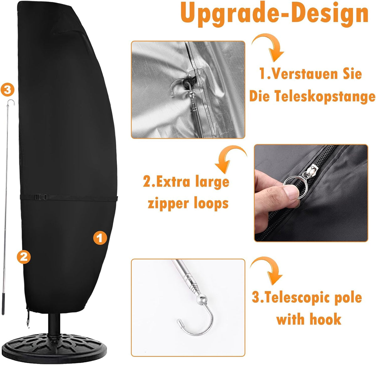 DOCEPERT outdoor cover showing the adjustable Velcro strap and hem cord.