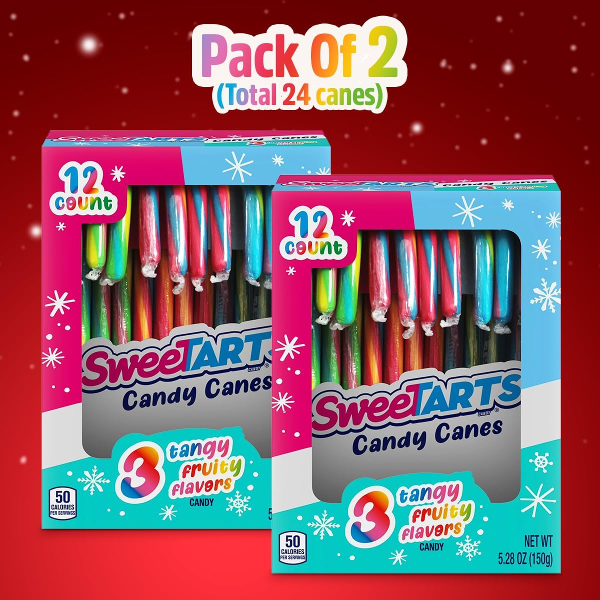 SweeTARTS Christmas candy canes showing blue punch green apple and cherry varieties
