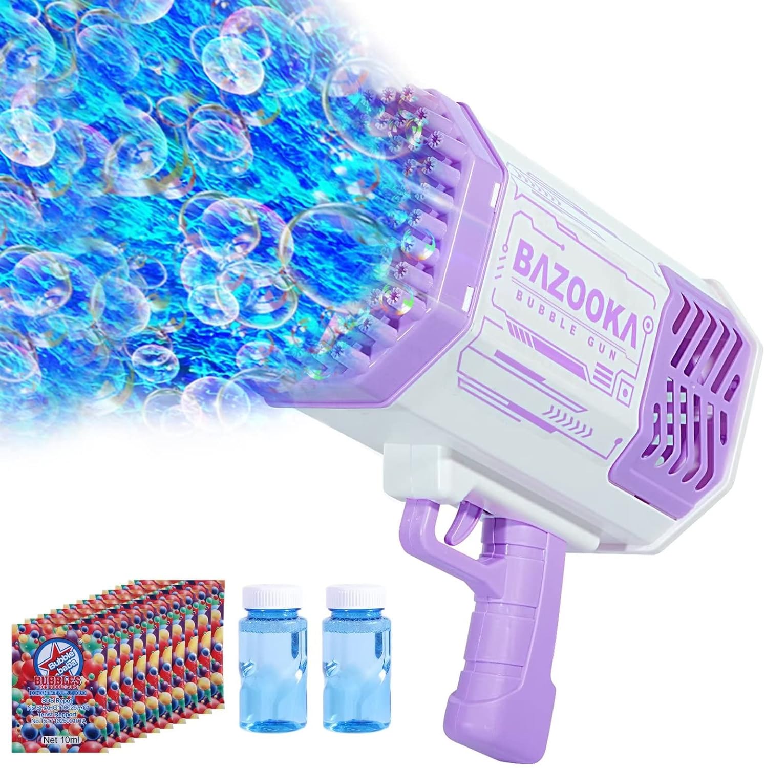 Bomoco 69 hole bubble machine gun in purple front view