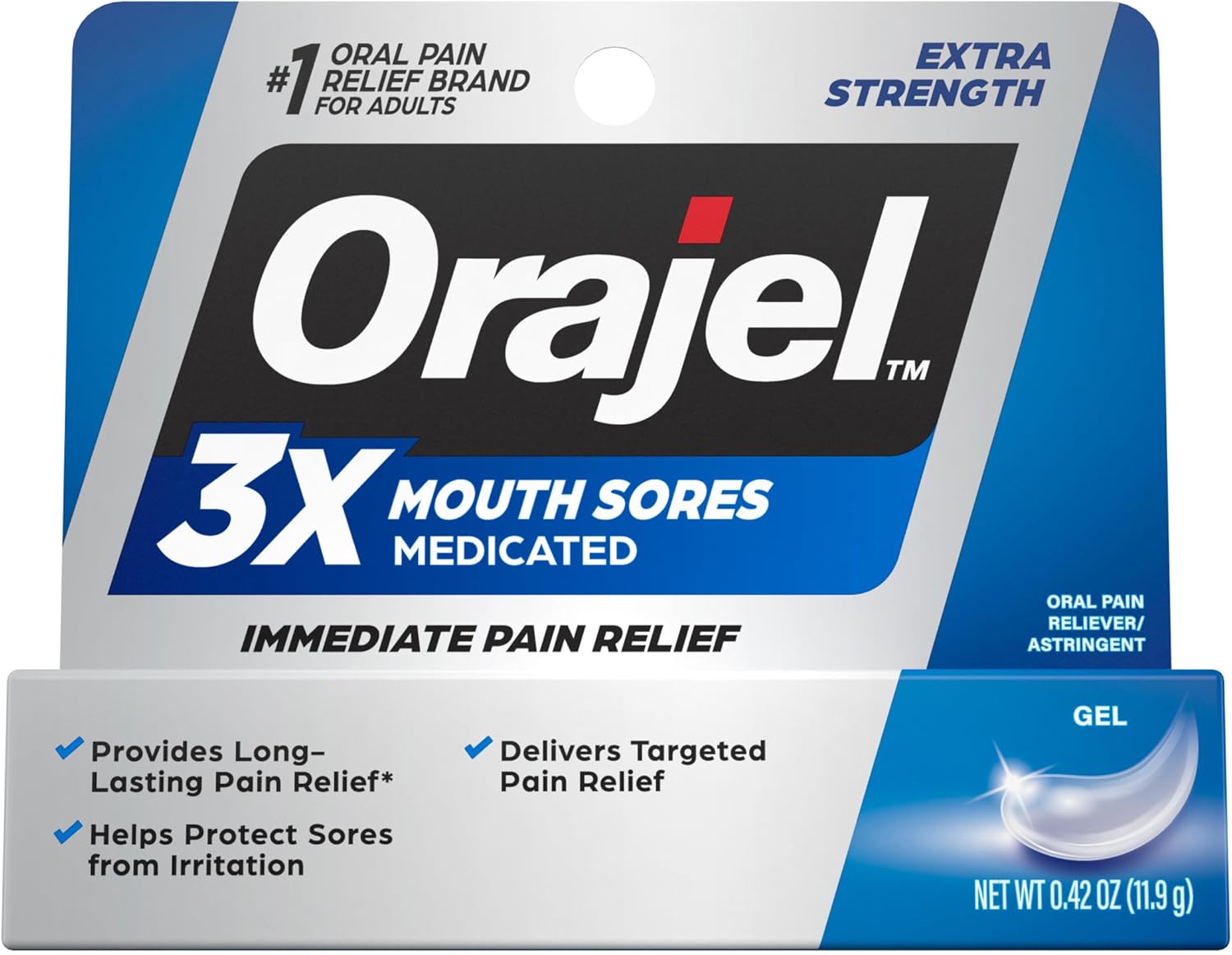 Orajel 3X for Mouth Sores: Maximum Strength Gel Tube 0.42oz- from #1 Oral Pain Relief Brand - Image 1
