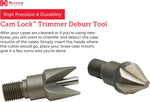 Hardened steel deburring tool mounted for brass cases