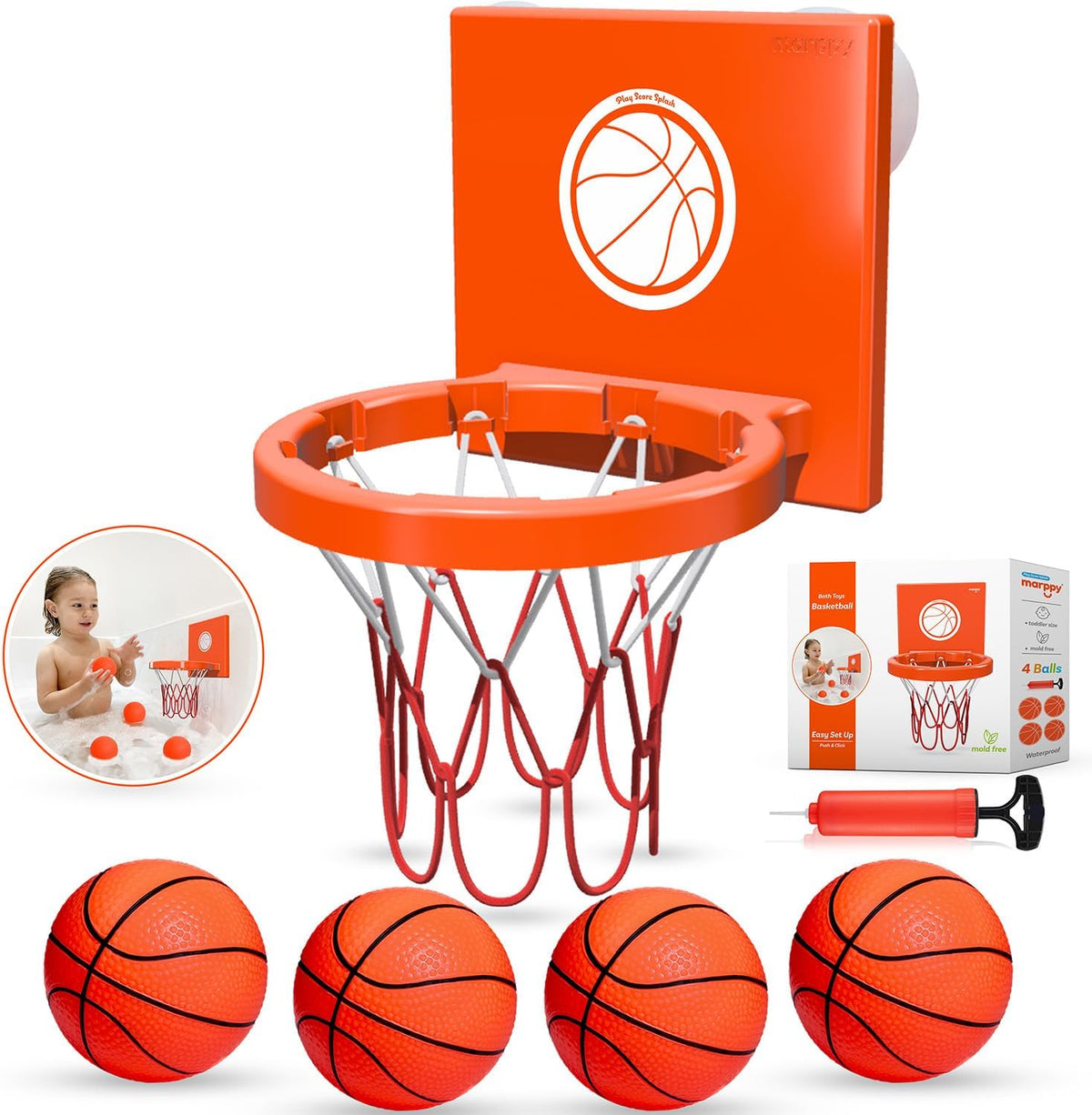 Marppy bath toys bathtub basketball hoop front view