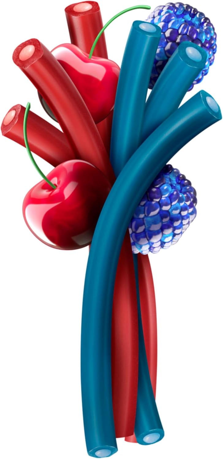 Authentic USA imported cherry and blue raspberry flavored candy ropes.