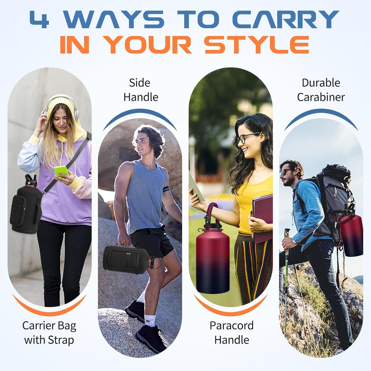 RRYFOUR water bottle shoulder strap and storage pockets