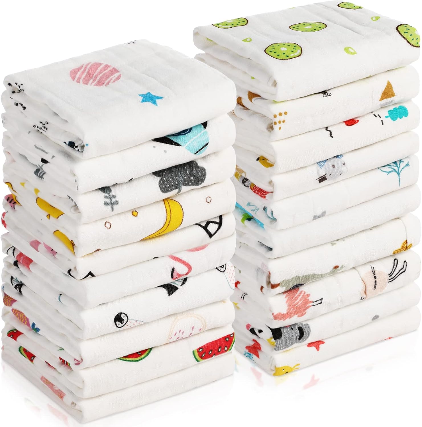 Chumia 20 pack muslin baby burp cloths front view