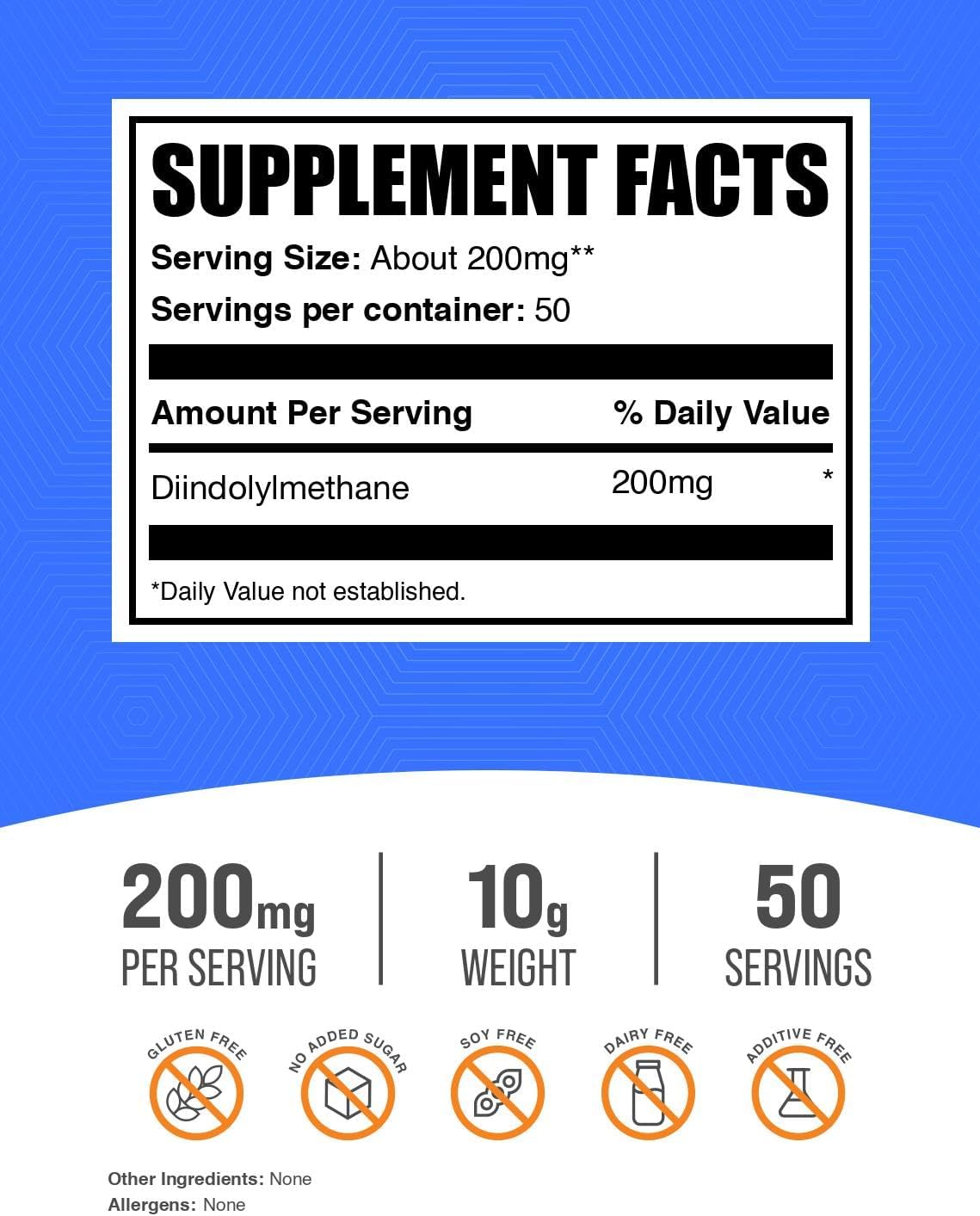 BulkSupplements diindolylmethane powder serving size information