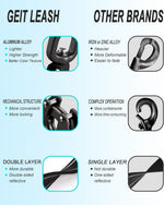 Close up of the aviation aluminum alloy quick release frog clip on black dog leash
