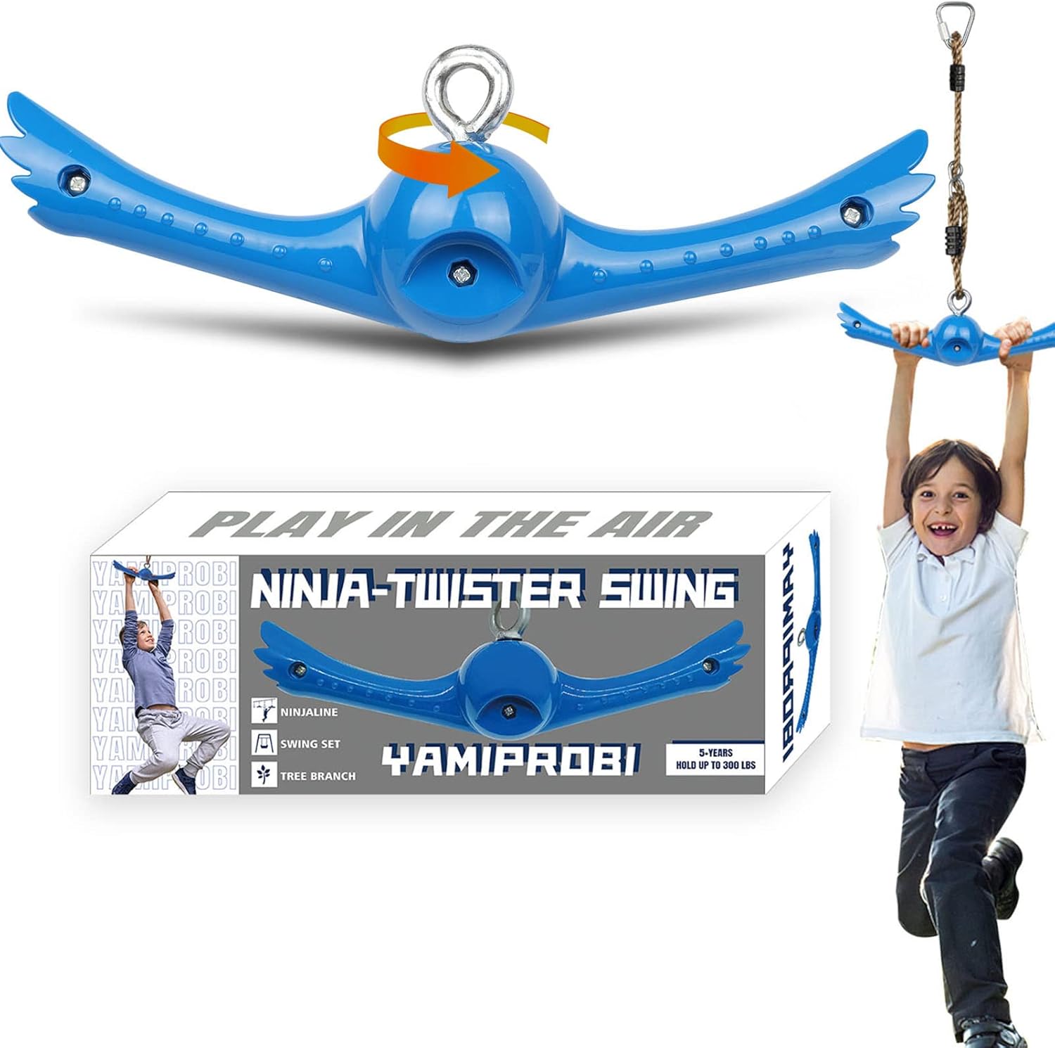 YAMIPROBI ninja twister swing front view highlighting the blue non slip rotational handle.