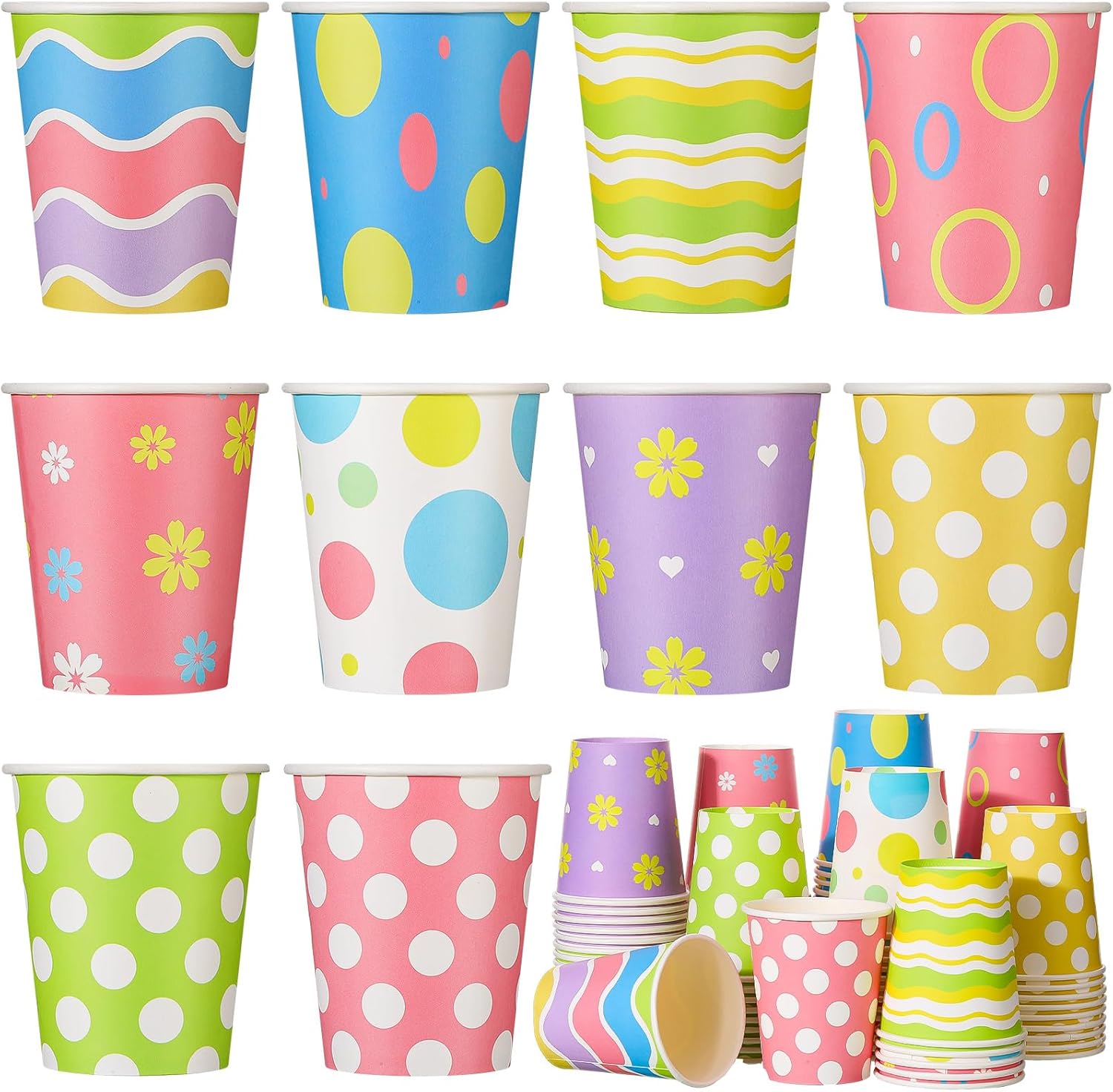 Chuangdi Easter disposable paper cups front view showing colorful holiday designs.