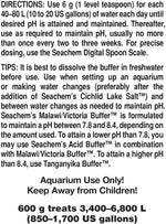 Seachem Malawi Victoria Buffer 600g container backside label instructions