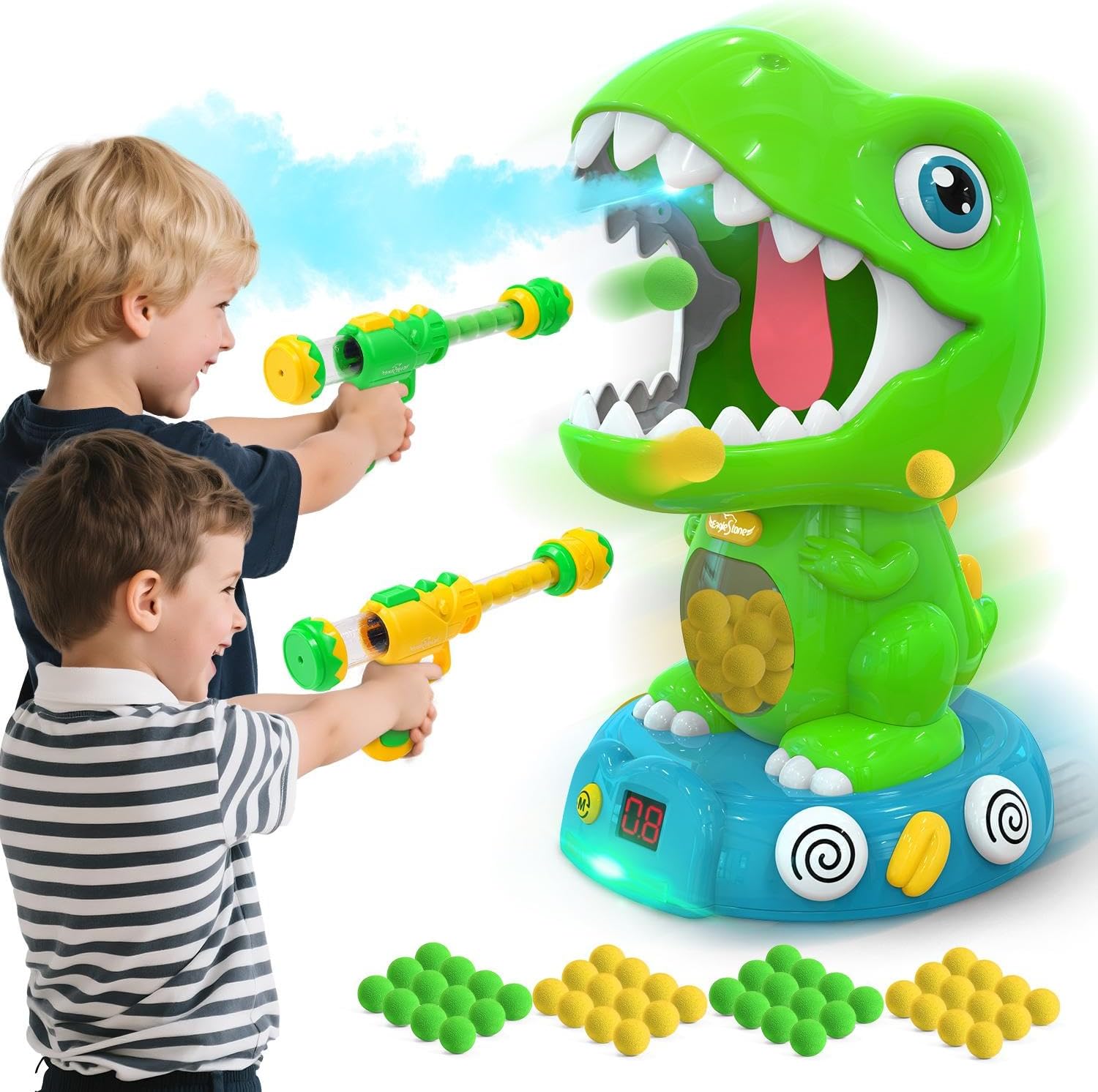 EagleStone movable dinosaur shooting game set with pump guns