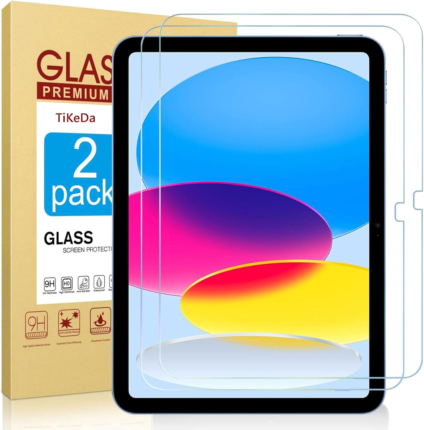 TiKeDa tempered glass screen protector for iPad 10th generation front view
