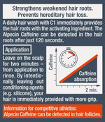 Alpecin C1 shampoo bottle next to dispensed liquid texture