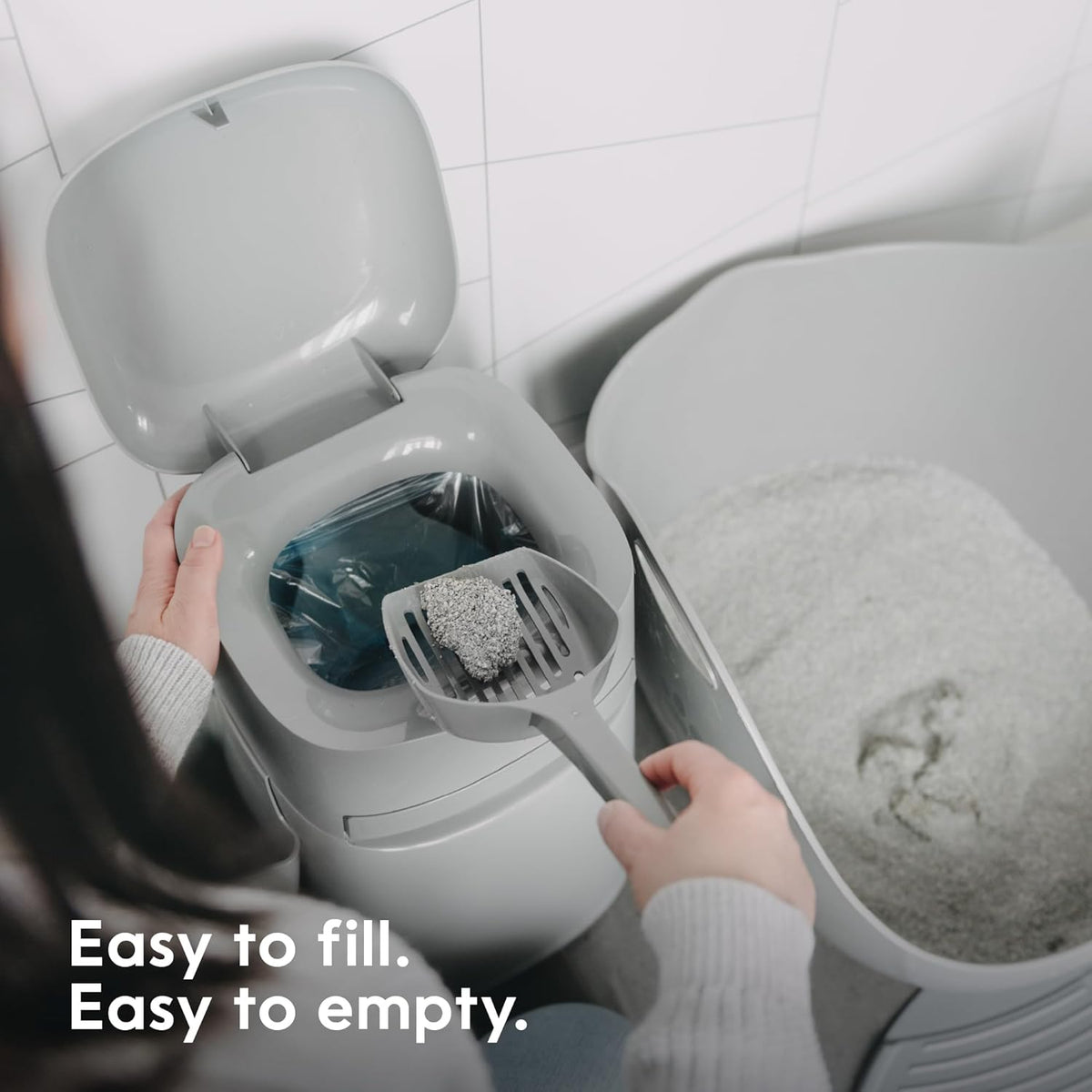 Litter Genie Easy Roll cat litter pail in silver