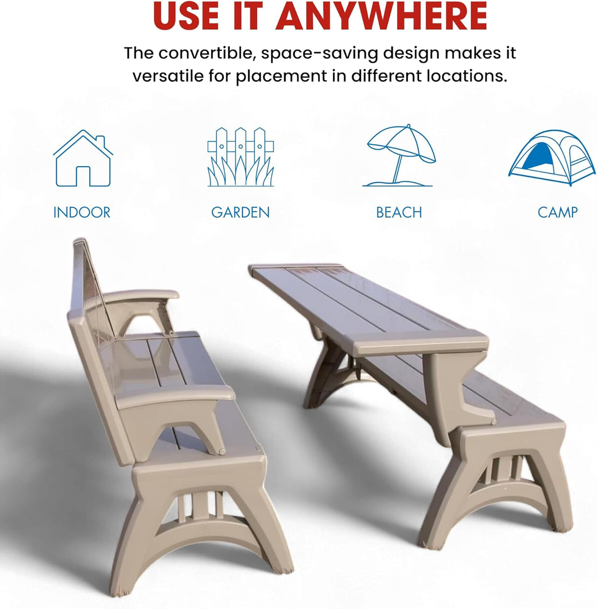 Convert-a-bench two units joined together as a full picnic table