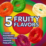 Life Savers hard candy rings showing cherry raspberry watermelon orange and pineapple colors