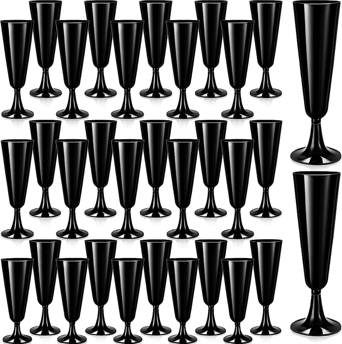 Domensi 40 pack black champagne flutes front view for wedding decor.