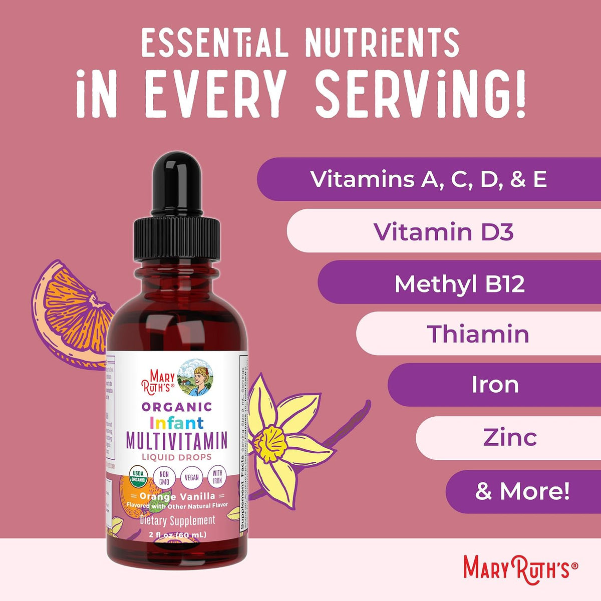 MaryRuth's USDA organic infant multivitamin lifestyle packaging shot