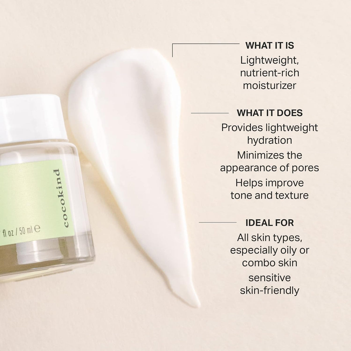 Cocokind Texture Smoothing Cream packaging back view showing natural ingredients