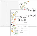 OXRUN bridal shower invitations 25 count front view showing watercolor wildflower borders