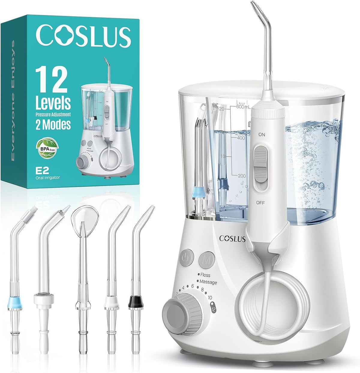 COSLUS E2 Advanced Water Flosser front view countertop oral irrigator