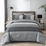 WONGS BEDDING Purple Comforter Set Queen, Reversible Purple Striped Patchwork Alternative Comforte Set for Queen Bed,3 Pieces(1 Comforter+2 Pillowcases), Soft Microfiber Bedding Set 90"x90" - Image 10