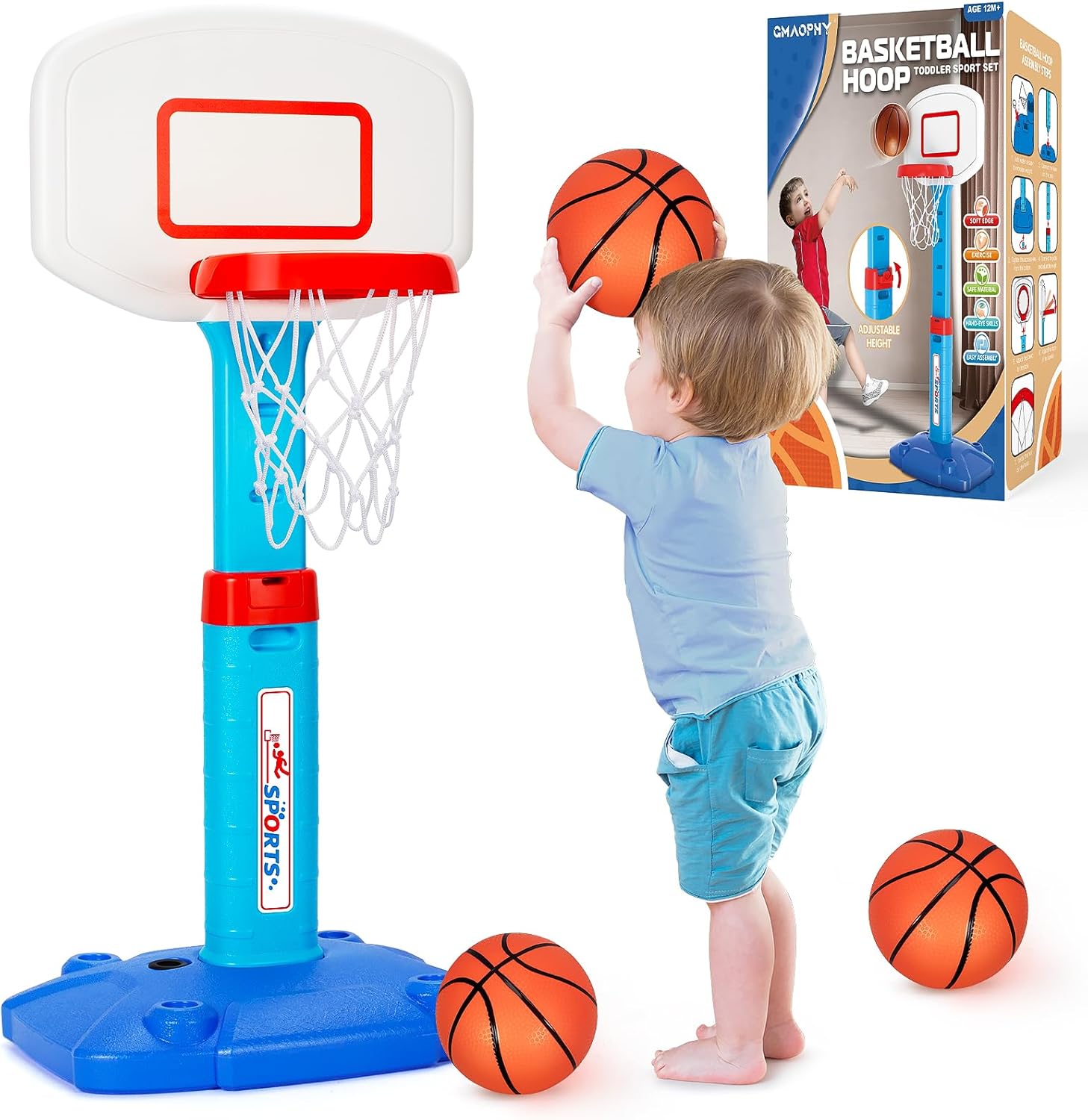 Gmaophy toddler basketball hoop front view for kids sports play