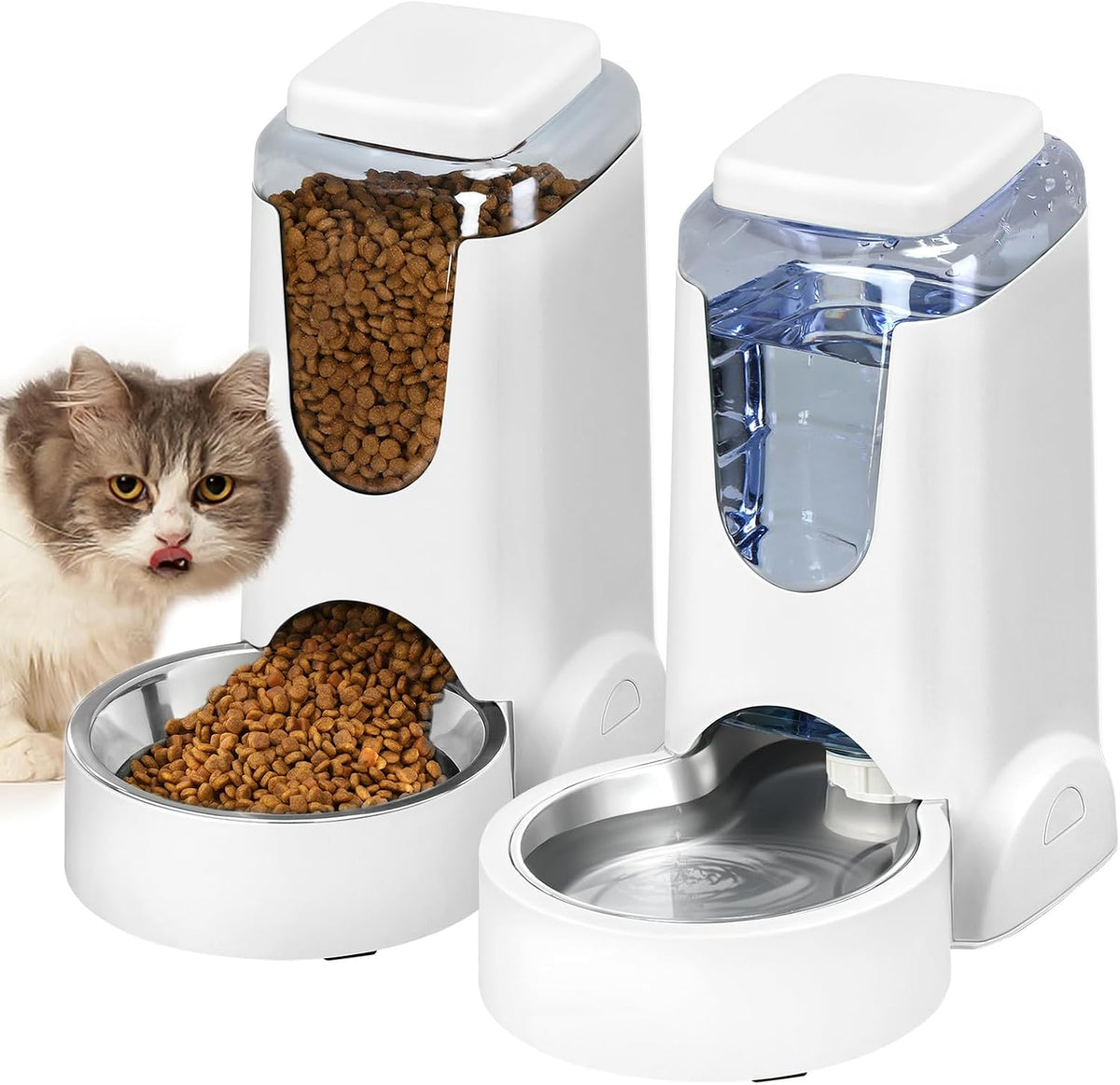 Portable Automatic Cat Feeder and Water Dispenser with Stainless Steel Bowl Dog Gravity Food Feeder and Waterer for Small Medium Pets Puppy Kitten 1 Gallon x 2 (Light Blue3.8L*2) - Image 11