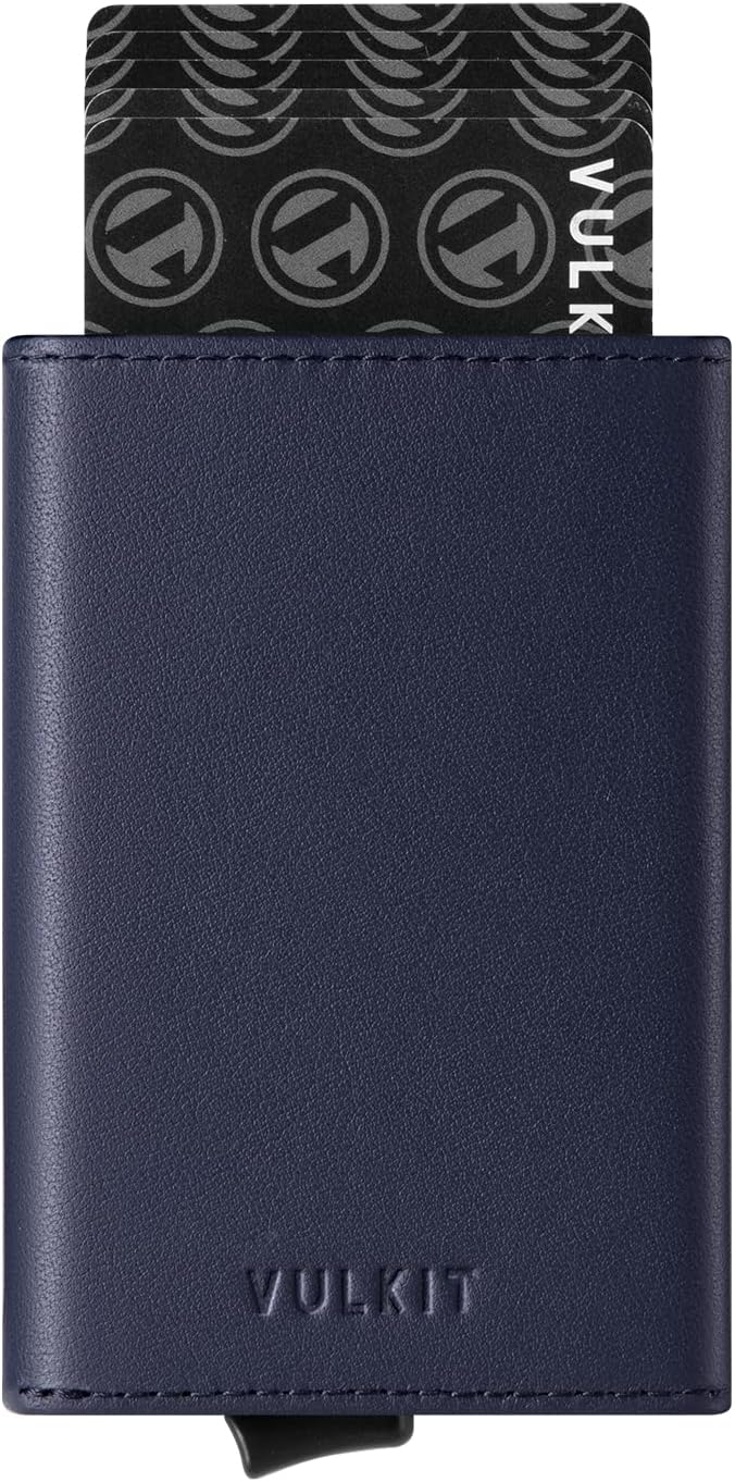VULKIT Bifold Pop up Card Holder with Money Compartment Business Card Case Minimalist Front Pocket Wallet for Men (Navy) - Image 11