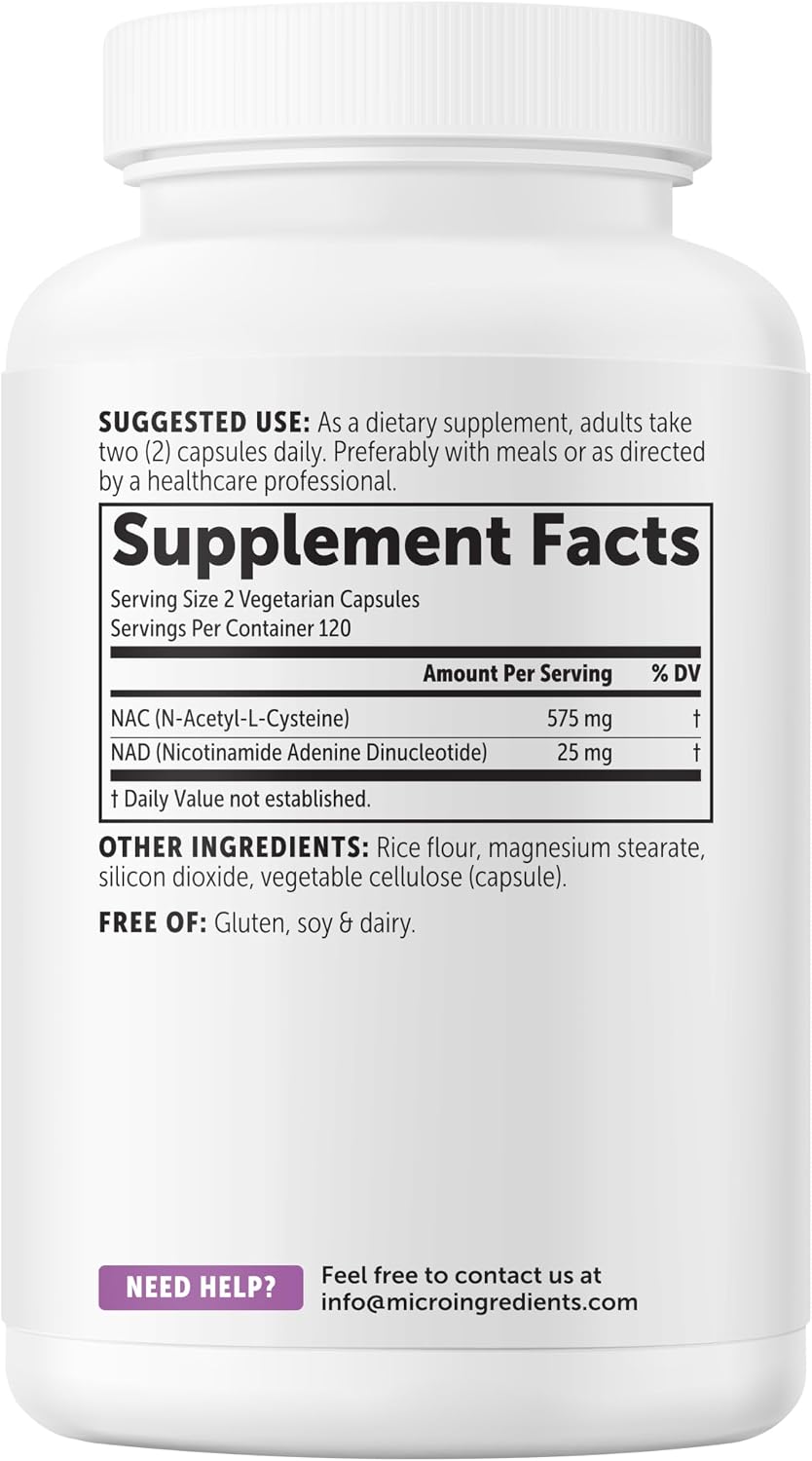 Micro Ingredients NAC with NAD+ quality seal and manufacturing info