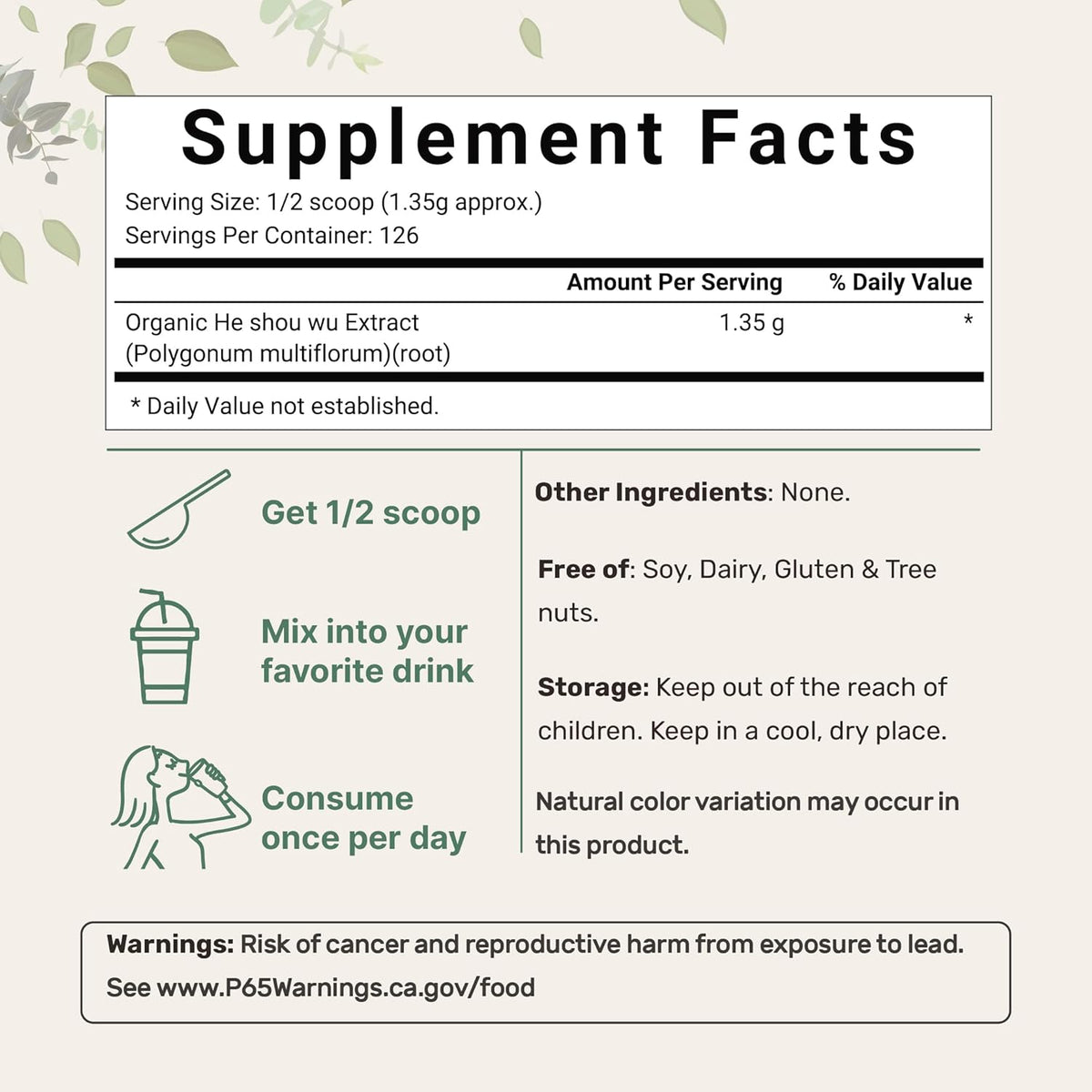 Micro Ingredients fo ti extract powder back label supplement facts