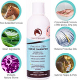 Coat Defense horse shampoo bottle with natural ingredient highlights