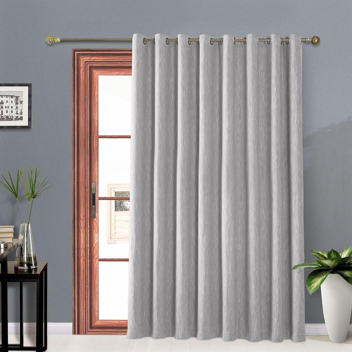 Melodieux elegant cotton wide blackout curtains front view in grey