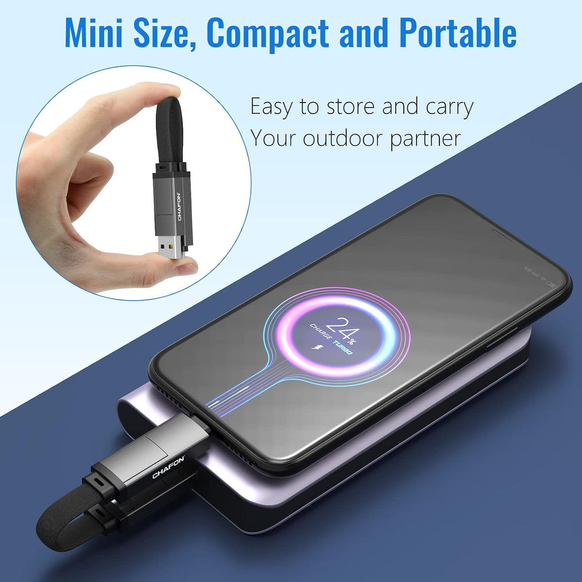 CHAFON portable charging cord attached to a keychain