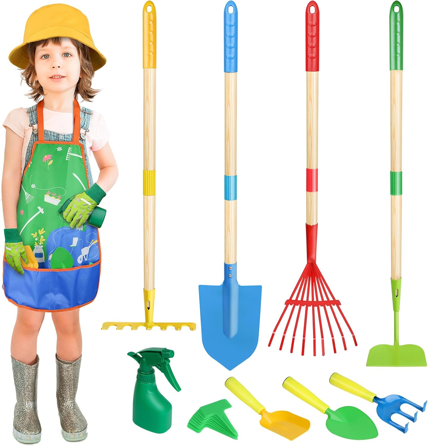 Magic4U kids gardening tools set front view featuring premium metal outdoor toys for children.