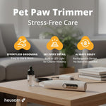 Heusom pet clipper showcasing built-in LED light illuminating dog paws