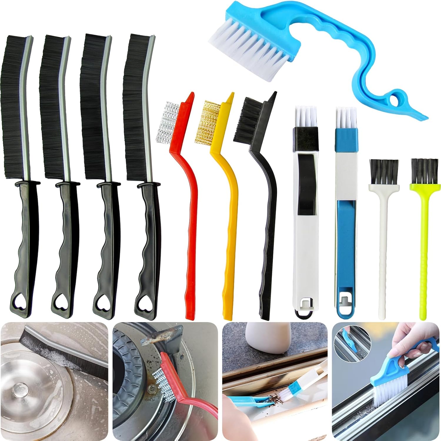 Crafnew Crevice Cleaning Brush Twelve Piece Set front view showcasing assorted hard bristled tools.