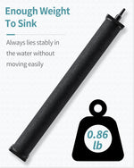 A pair of Pawfly pond diffusers placed next to a measurement guide demonstrating the sixteen inch length.