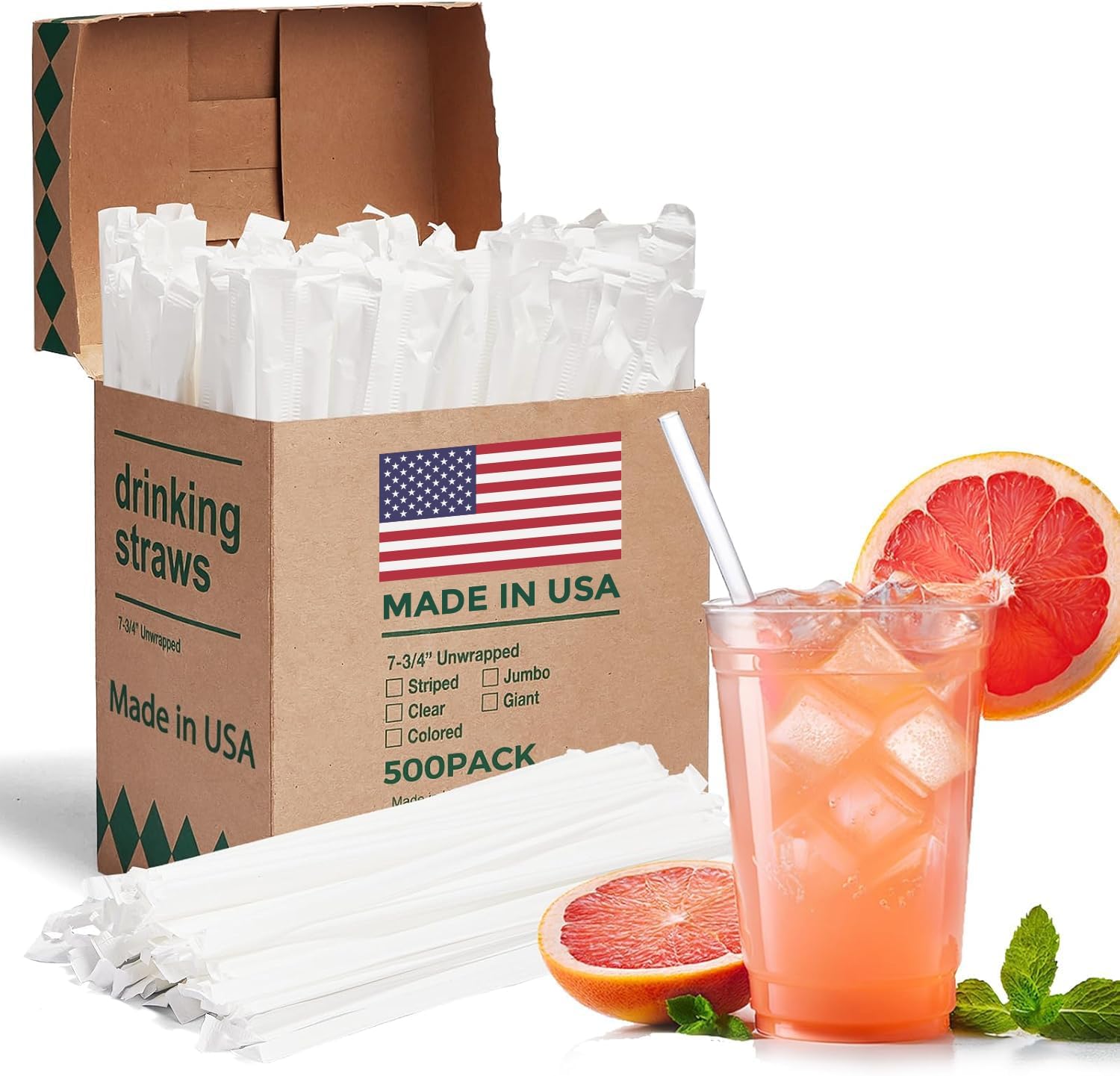 Glotoch Express clear plastic straws front view packaging for hygienic party beverage service.