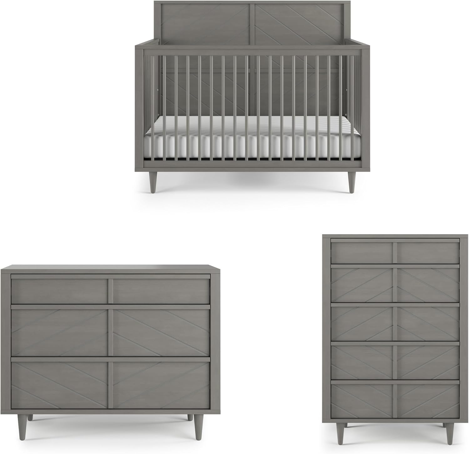 Child Craft Surrey Hill 4-in-1 convertible nursery furniture set front view in Lunar Gray
